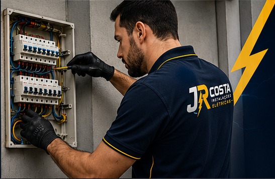 Profissional realizando instalação elétrica